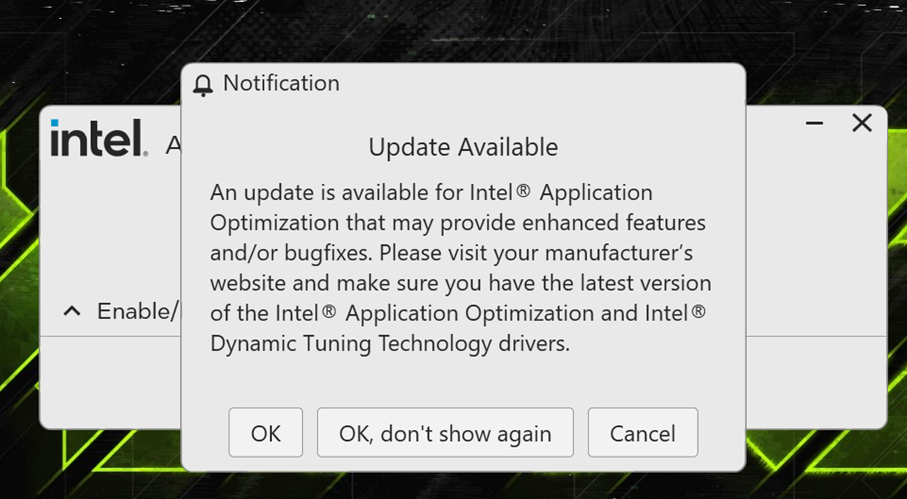 Intel Application Optimization Screenshot